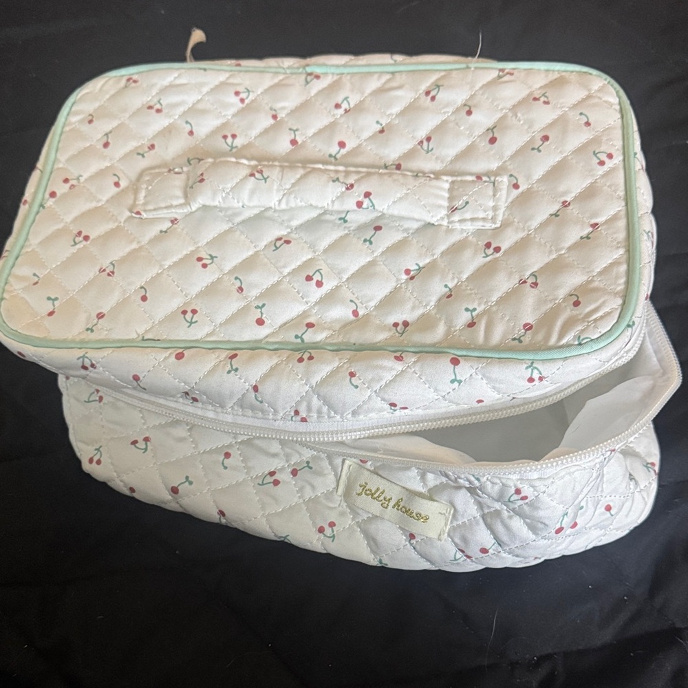 Quilted Cherry Print Cosmetic Bag